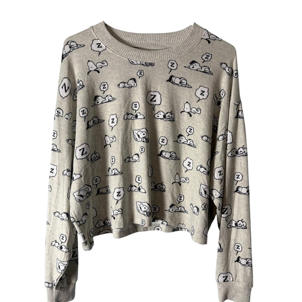 American Eagle Snoopy Lounge Sweater Gray Graphic Sleep Pullover Size Large
